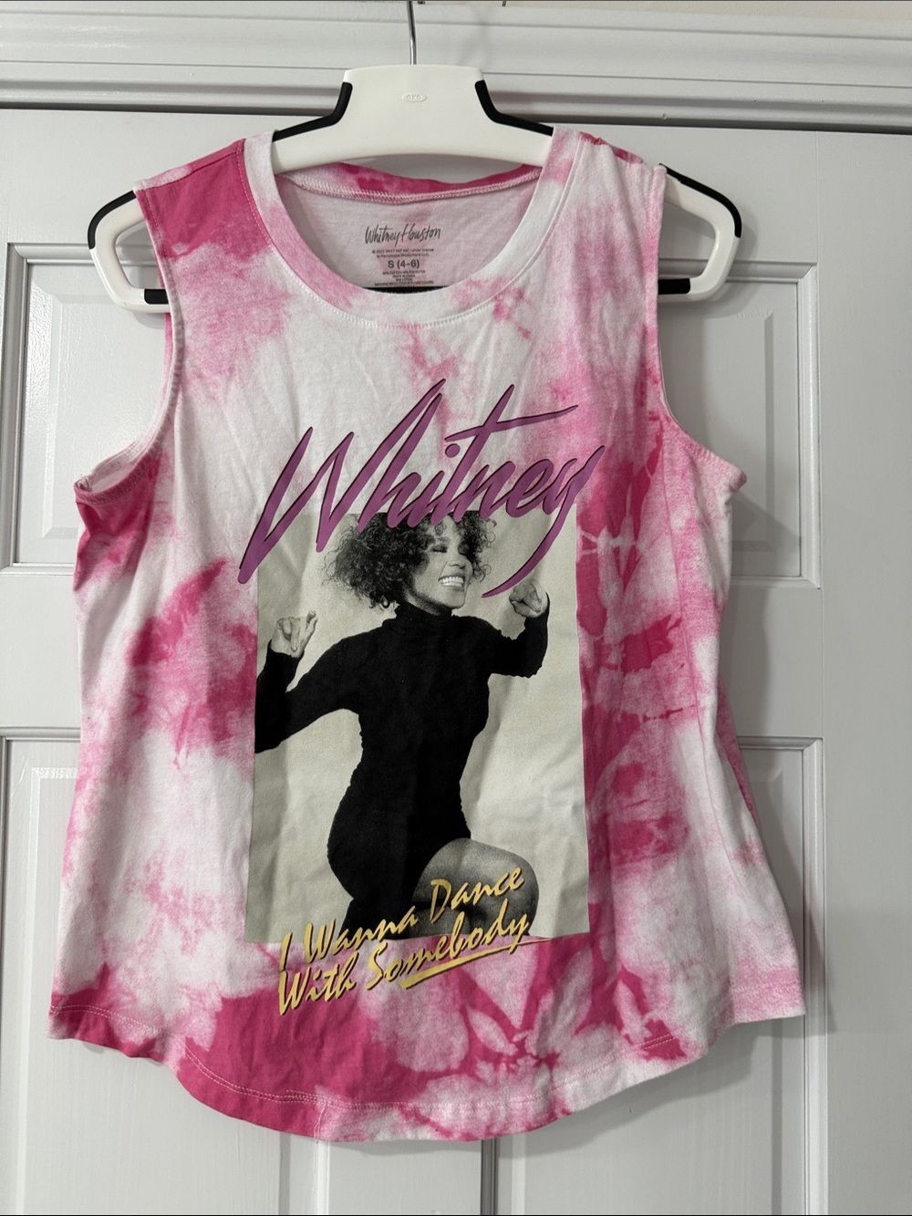 Whitney Houston Tank Top Womens S Pink Tie Dye I Wanna Dance Graphic Music Shirt